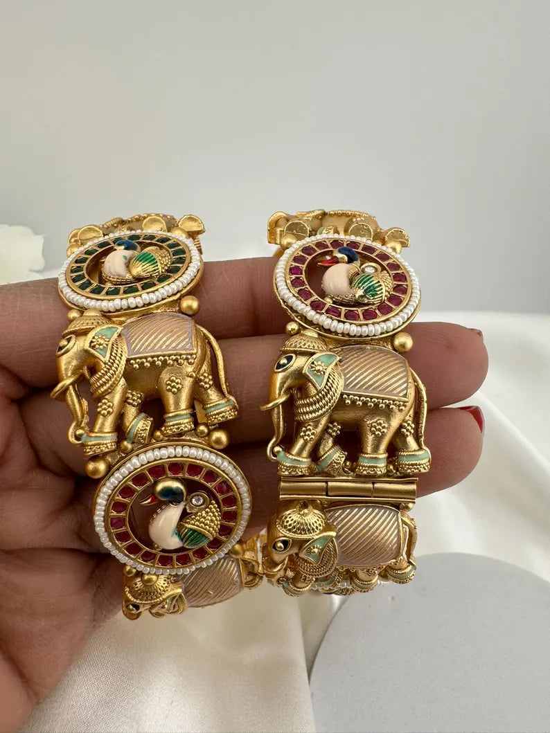 Matt Gold Broad bangle is Amrapali inspired Designer Openable bangle set of 2