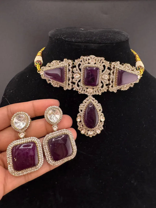 Premium Moissanite Kundan, CZ, Doublet stones Designer Choker necklace