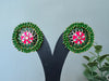 Big Stud Earrings with Green beads and Minakari
