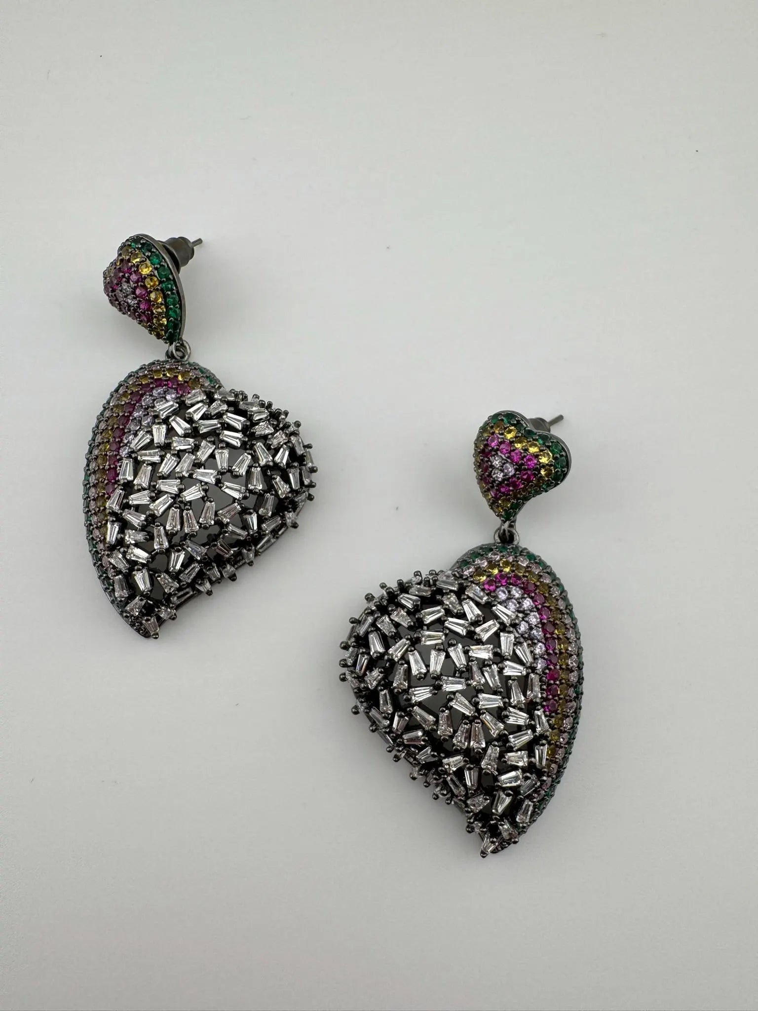 Premium Multicolor Nano Setting Cubic Zirconia and Crystal stones Victorian designer Heart earrings