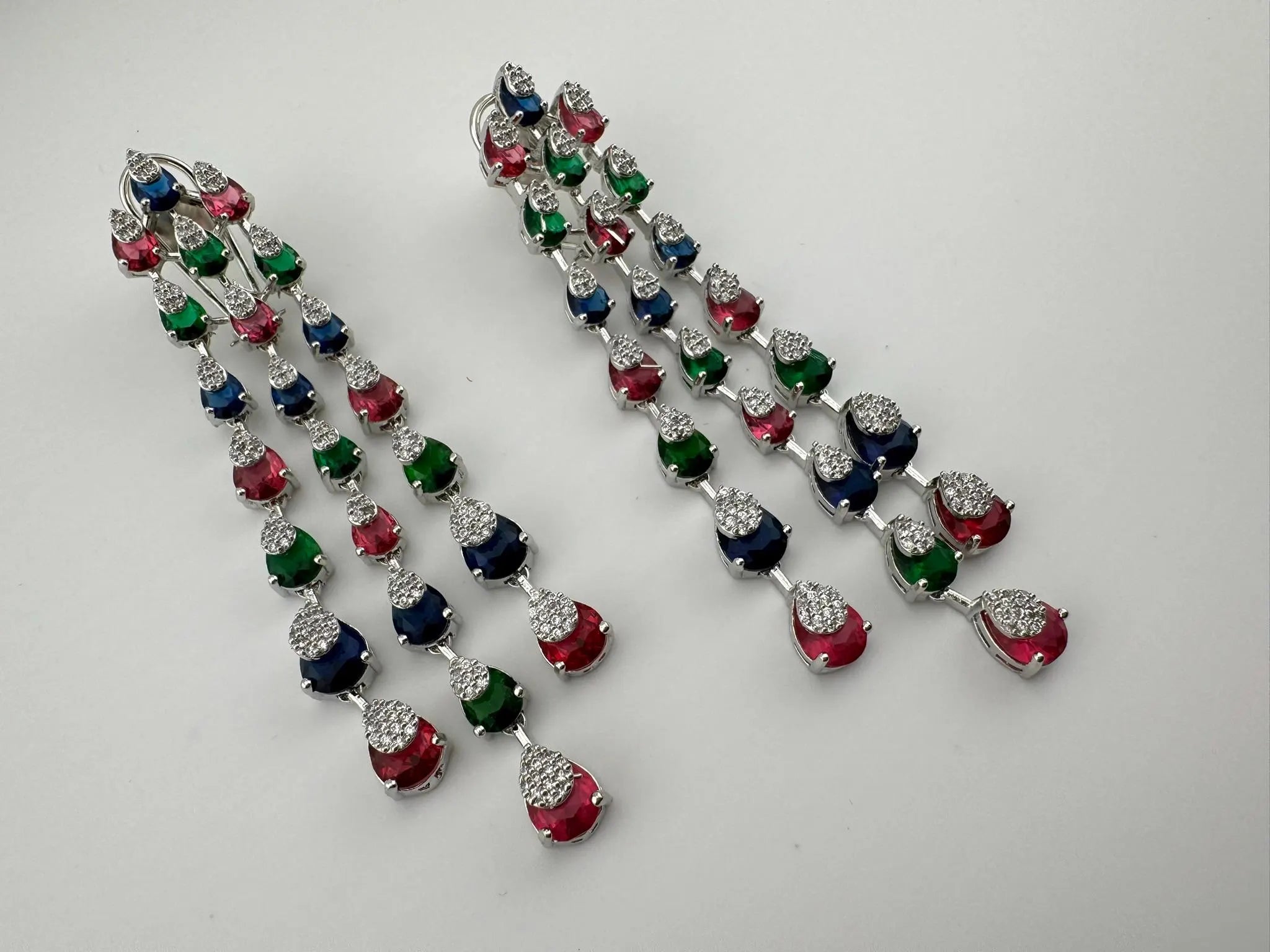 Premium Cubic Zirconia and Crystal stone in multicolor Statement Long earrings