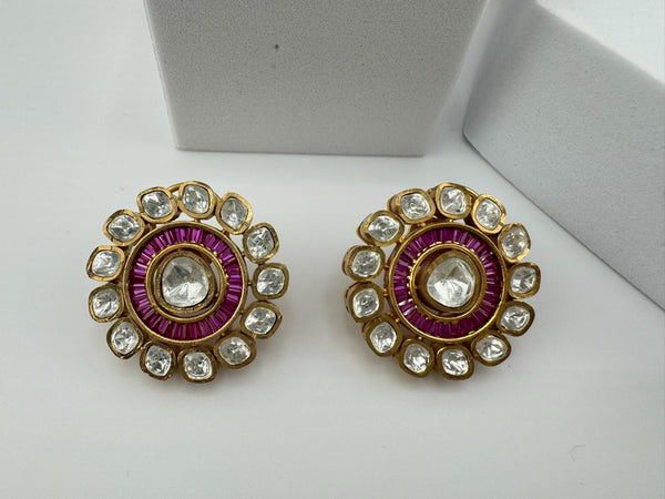Tyaani Inspired Designer Premium uncut Kundan and CZ in channel setting Big stud earrings