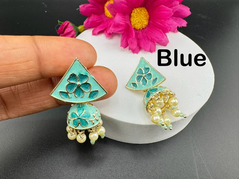 Minakari Details, Light Weight small jhumki earring