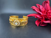 Moissanite Kundan, CZ, pearl Peacock Cuff Bracelet Bangle, Gold Polish Bangle (Fits 2.6" Diameter)