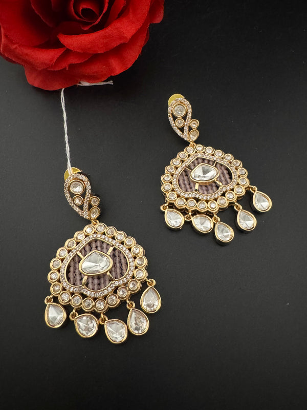 Gold and small pearls, Kundan, Cubic Zirconia Chandelier Chandbali Earrings, CZ, Designer jewelry