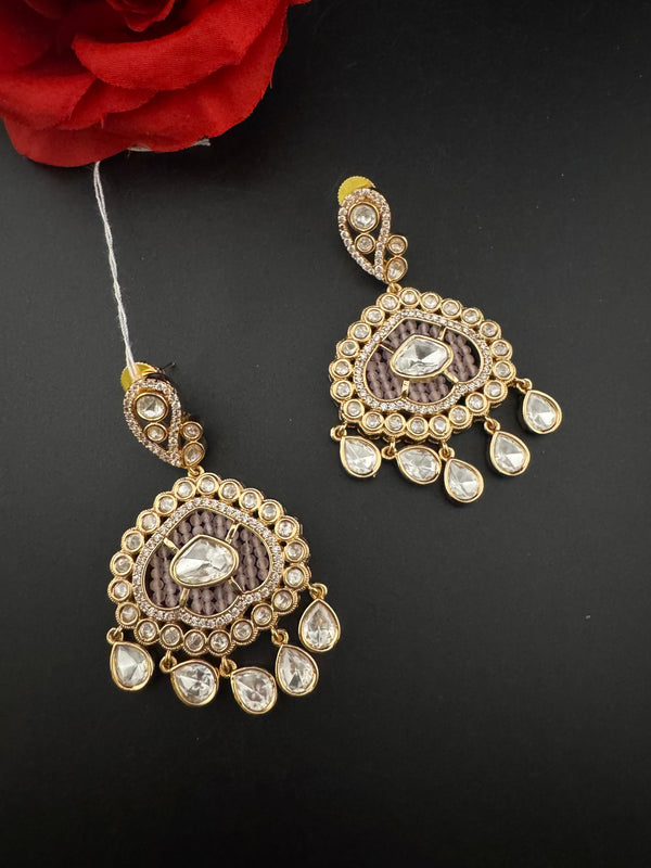 Gold and small pearls, Kundan, Cubic Zirconia Chandelier Chandbali Earrings, CZ, Designer jewelry