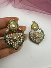 Amrapali inspired, Matt Gold with uncut kundan and CZ chandbali earrings