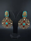 Antique Gold, Enamel, Stones Chandbali Dangle Earrings, Amrapali inspired Designer jewelry
