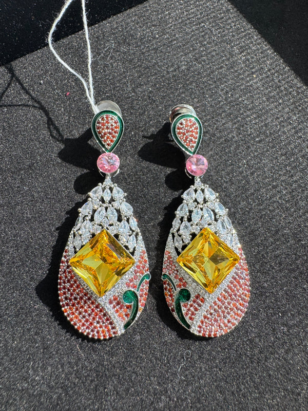 Swarovski inspired Crystal, cubic zirconia, diamonddangle earrings, Indian Jewelry