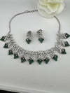 CZ Diamond Statement sleek Necklace Set, White Gold Plated Choker, 3D nature inspired