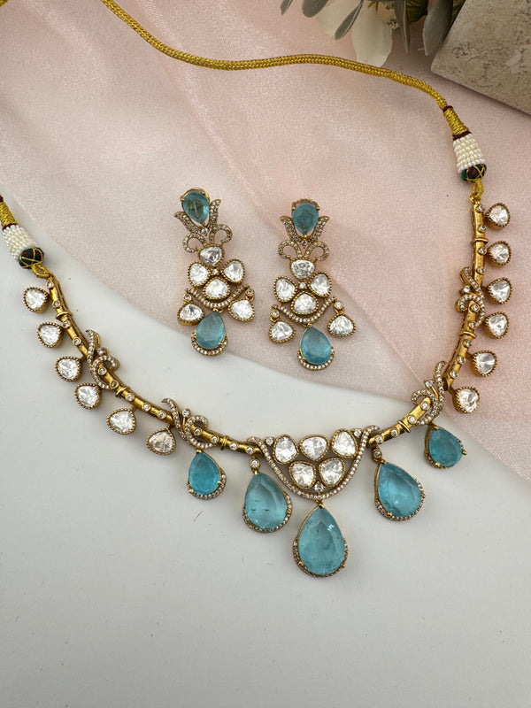Kundan, CZ, Doublet Stone collar flexible necklace set, Indian Bridal Jewelry set