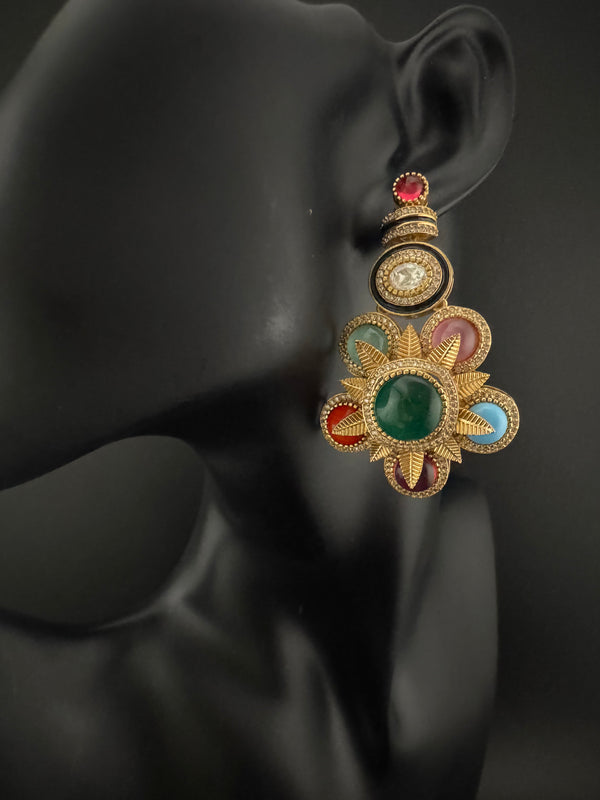 Kundan, stone, cuboz Zirconia Sabyasachi inspired Chandbali Chandelier long earring, designer jewelry