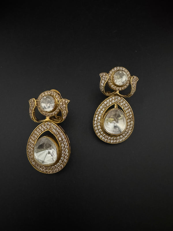 Victorian Uncut Kundan, CZ details is Tyaani Inspired designer earringsDrop Earrings