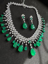Green Doublet stone, Crystals and CZ Diamond all over Necklace Set, White Gold Plated