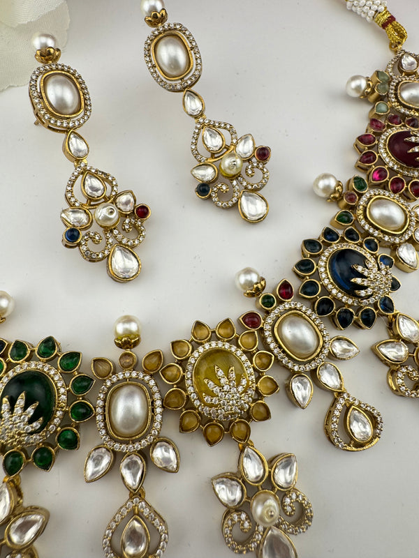 Sabyasachi inspired Kundan Pearls stones Necklace Set, Indian Bridal set