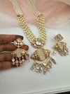 Kundan, Moissanite, MOP, CZ, Pearls Long Gold Choker necklace set, Indian Rani haar