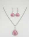 Stone and CZ Diamond Pendant Necklace Set, White Gold Plated set