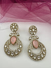 Gold with Doublet stone, kundan, cubic zirconia chandbali Drop Long earrings, Indian Jewelry