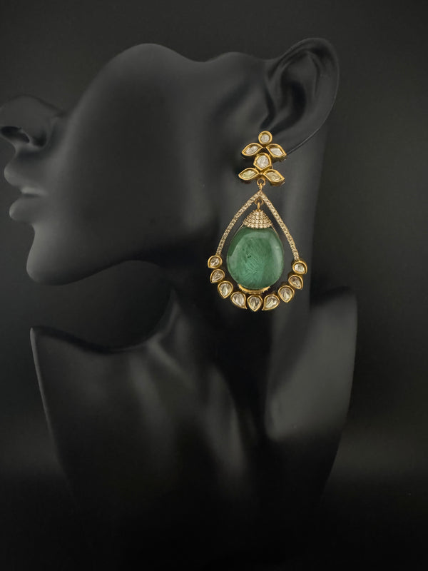 Kundan, CZ, Gold, Doublet Stone Chandelier Long Drop Earrings, Moissanite, CZ, Designer jewelry
