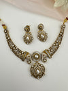 Kundan, CZ, Pearl Gold Plated necklace set, Indian Bridal Jewelry set