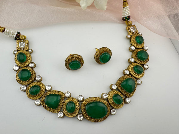 Kundan, Stone, Gold plated necklace set, Indian Bridal Jewelry set