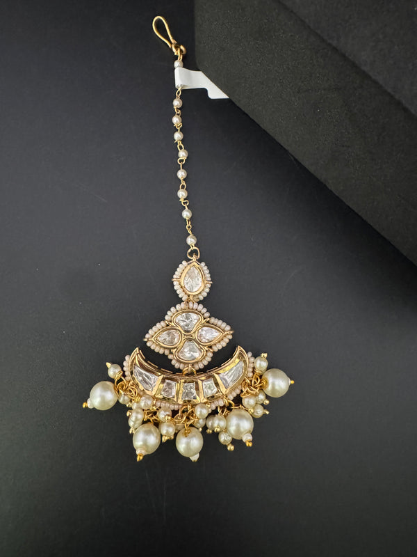 Pearls, Kundan Tikka, Indian Maang Tikka, Headpiece, Bridal jewelry