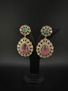 Pink and Green Kundan, CZ, Chandbali Earrings, High shine, Bridal, Moissanite, Tyaani inspired Designer jewelry