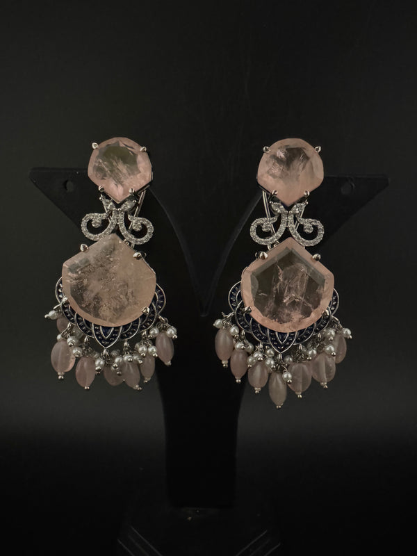 Pink and Gold, Doublet Stone Chandelier Drop Earrings, Bridal, CZ, Designer jewelry