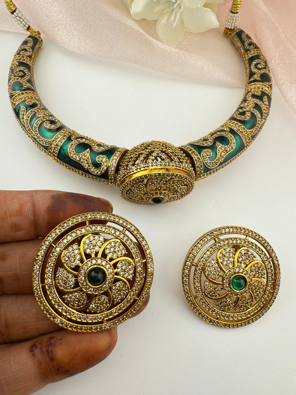 Enamel, Minakari, CZ, Stones Hasli, necklace set, Indian Bridal Jewelry set