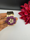 Moissanite Kundan, CZ Nano Setting Cuff Bracelet Bangle, Gold Polish Bangle (Fits 2.6" Diameter)