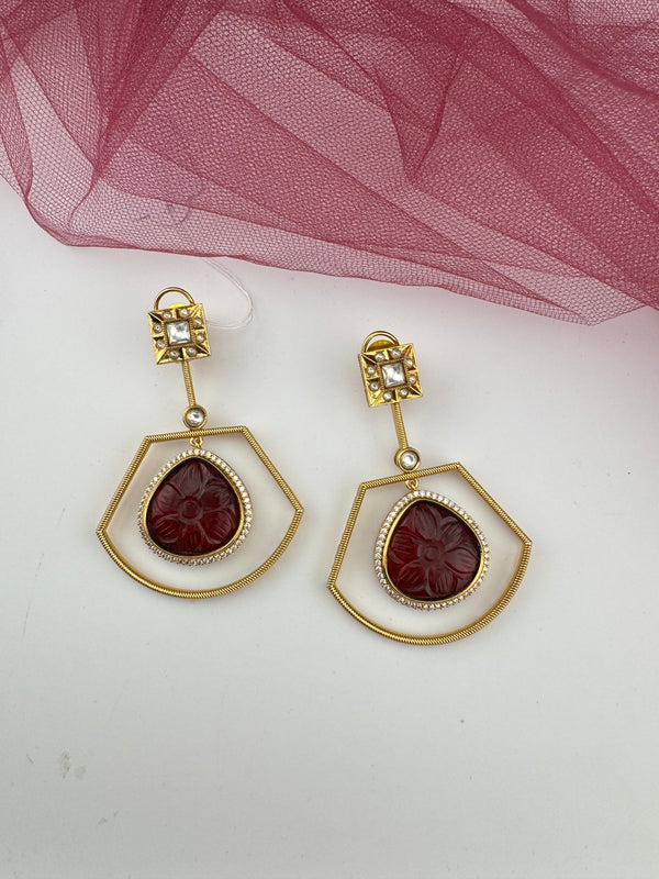 Amrapali inspired, Matt Gold with uncut kundan and CZ chandbali Drop earrings, Indian Jewelry