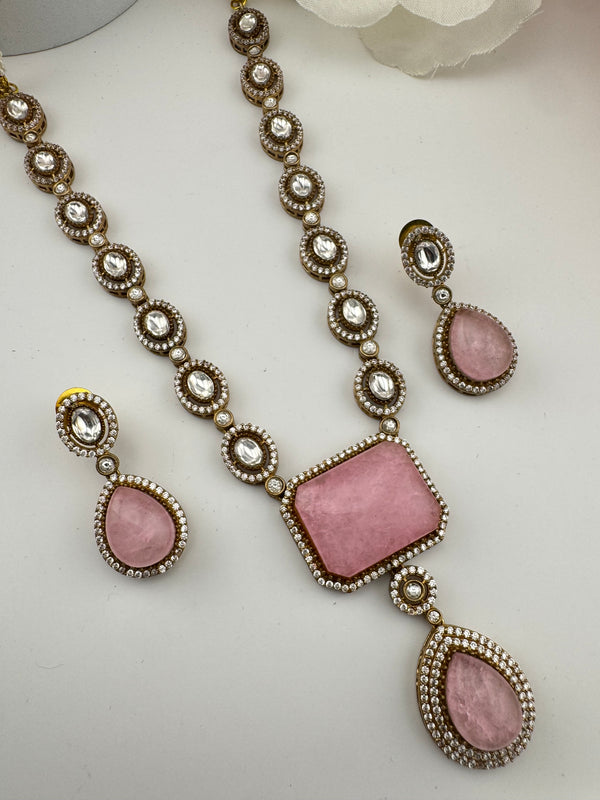 Kundan, Polki, CZ, Doublet Stones Long Golden necklace set, Rani haar, everyday wear jewelry