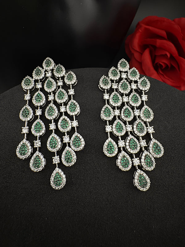 Premium Nano Setting Cubic Zirconia Long Chandelier earrings in Drop shape, stylish, designer Statement long earring/Bridal Bridesmaid