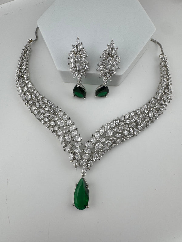 CZ Diamond Statement Necklace Set, White Gold Plated Choker