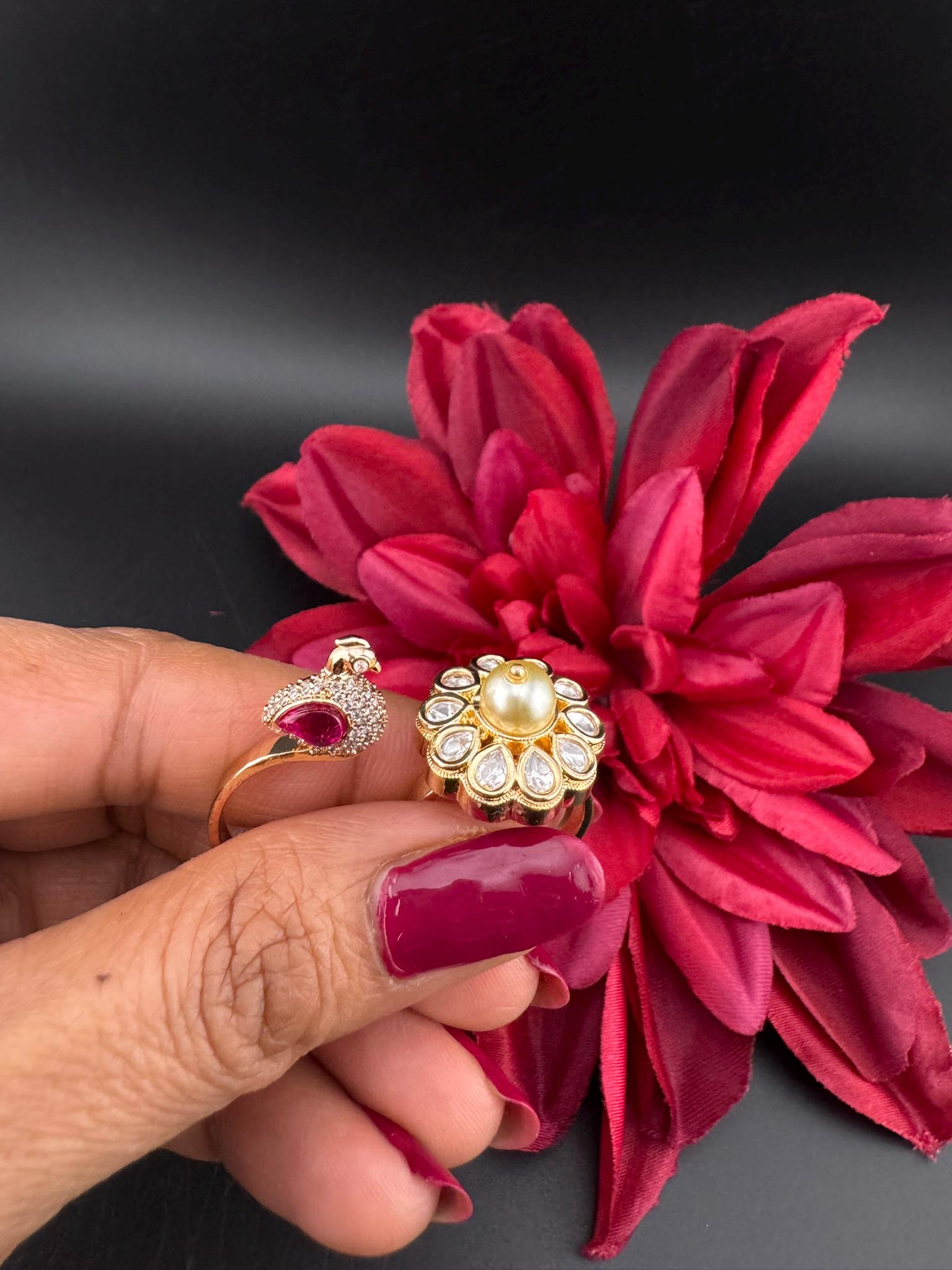 3D Premium 2 Finger Ring in kundan, Italian Mina(Enamel)/Adjustable Finger Ring/Indian Jewelry/Bollywood Jewelry/Indian Wedding jewelry