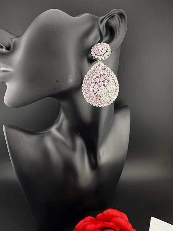 Premium Nano Setting of Cubic Zirconia in silver is designer Inspired Statement Drop Dangle earring/Unique Indian, Bridal, bridesmaid gift