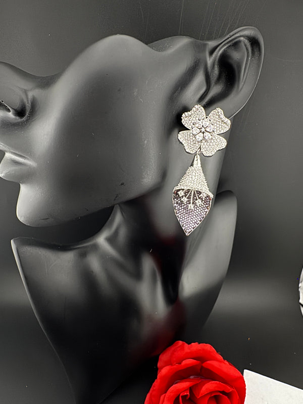 Premium Nano Setting Cubic Zirconia 3D earrings in Spear Drop, stylish, designer Inspired Statement Dangle earring/Bridal Bridesmaid earring