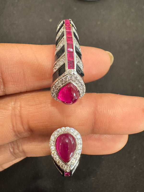 Cuff bracelet Bangale with Enamel, American Diamonds, crystal stones, CZ, Fits size upto 2.6"