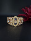 Moissanite Kundan, MOP, CZ Adjustable Bracelet Bangle, Gold Polish Designer Bangle