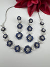 Nano Setting CZ Diamond Statement Necklace Set, White Gold Plated Choker set, nature inspired