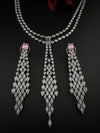 Crystals and CZ Diamond Statement double Layered Necklace Set, White Gold Plated Choker set