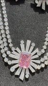 Swarovski Crystals and CZ Diamond star burst Necklace Set, White Gold Plated set