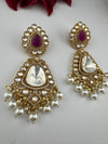 Purple and Gold Kundan, Pearls Chandelier Long Earrings, Bridal, Moissanite, CZ, Designer jewelry