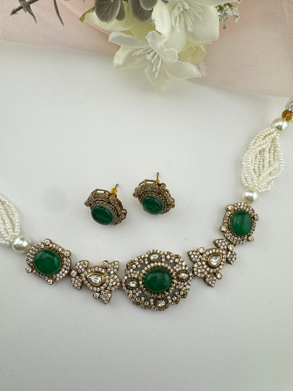 Moissanite Kundan, Pearls, CZ, Stones Choker necklace set, Indian Bridal Jewelry, chic set