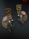 Antique Gold, Oxidized, Carved Stones Chandbali Dangle Earrings, Amrapali inspired Designer jewelry
