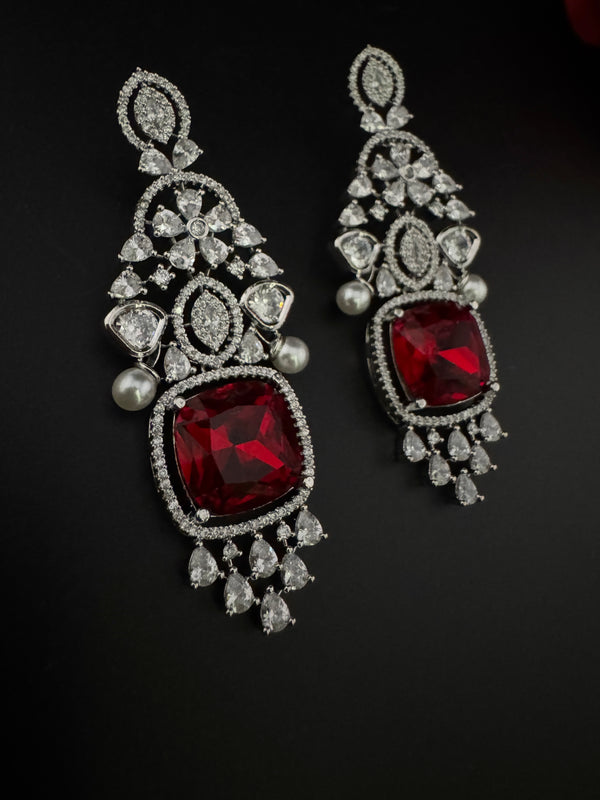 Champagne Cubic Zirconia Chandelier Long earrings with Pearls and Crystals