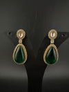 Green and Gold Kundan, Stone Chandelier Drop Earrings, Bridal, Moissanite, CZ, Designer jewelry