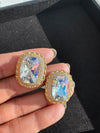 Gold Polish Crystal Stone Stud Earrings, All over Cubic Zirconia, AD, CZ, Indian Jewelry