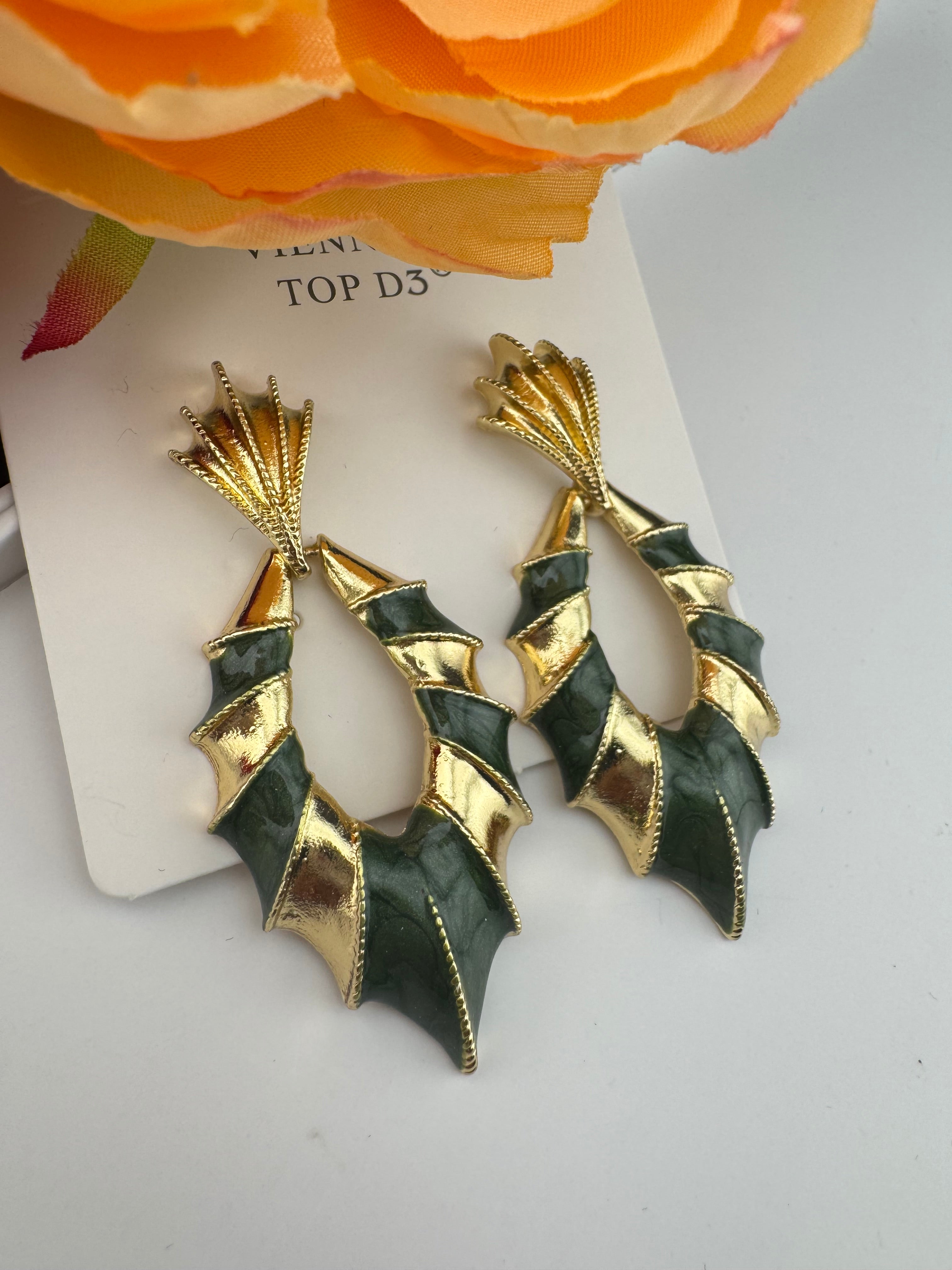 High Quality Premium Enamel and gold Designer Drop Earrings