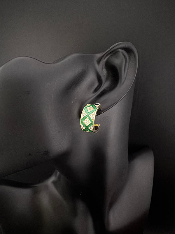 Cubic Zirconia and Enamel hoops, Indian jewelry, everyday lightweight earrings/Bridesmaid Gift/designer hoops/Small Statement hoops